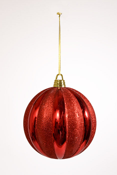 300Mm Shiny Pumpkin Ball With Glitter Ornament Red
