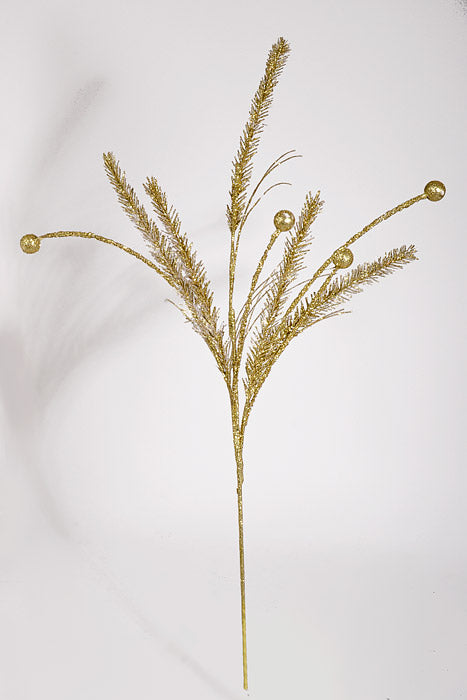 34" Glitter Pine Spray Gold
