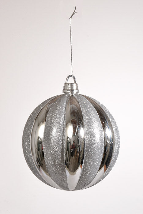 300Mm Shiny Pumpkin Ball With Glitter Ornament Silver