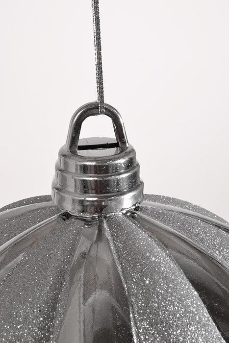 300Mm Shiny Pumpkin Ball With Glitter Ornament Silver