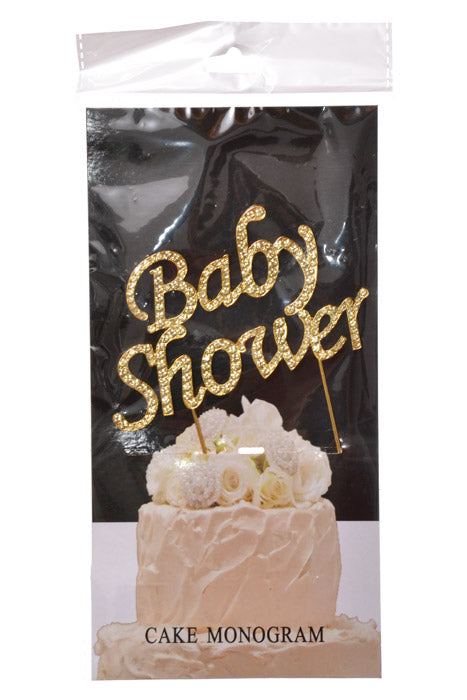 3" "Baby Shower" Rhinestone Monogram Cake Topper Gold