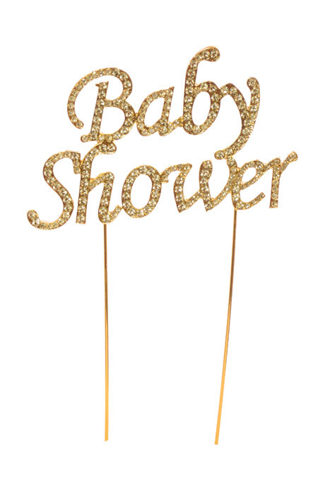 3" "Baby Shower" Rhinestone Monogram Cake Topper Gold