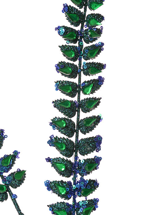 34.5" Jeweled Glitter Fern Spray Peacock