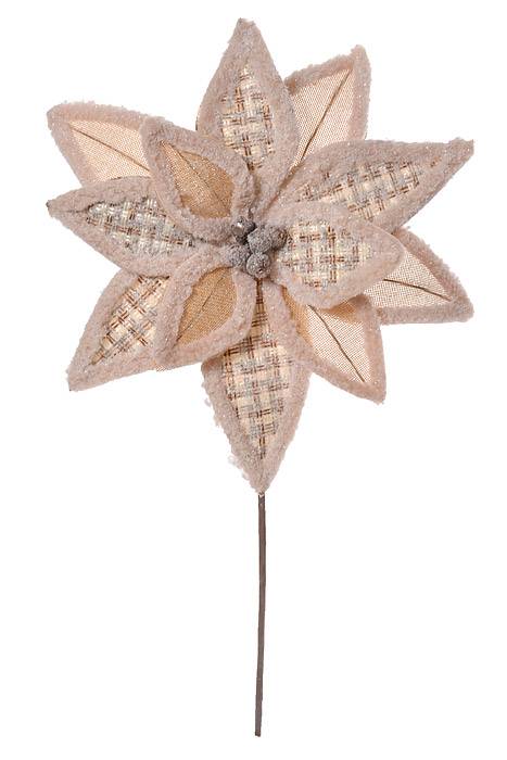 22" Tweed Burlap Poinsettia Stem (Natural)