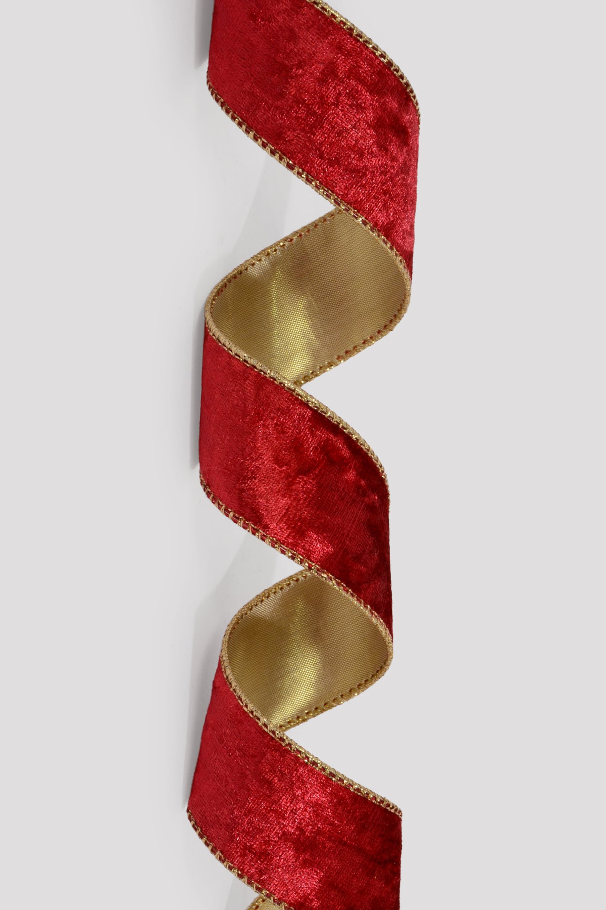 1.5" X 10Yds Wired Crushed Velvet/Gold Back Ribbon Red