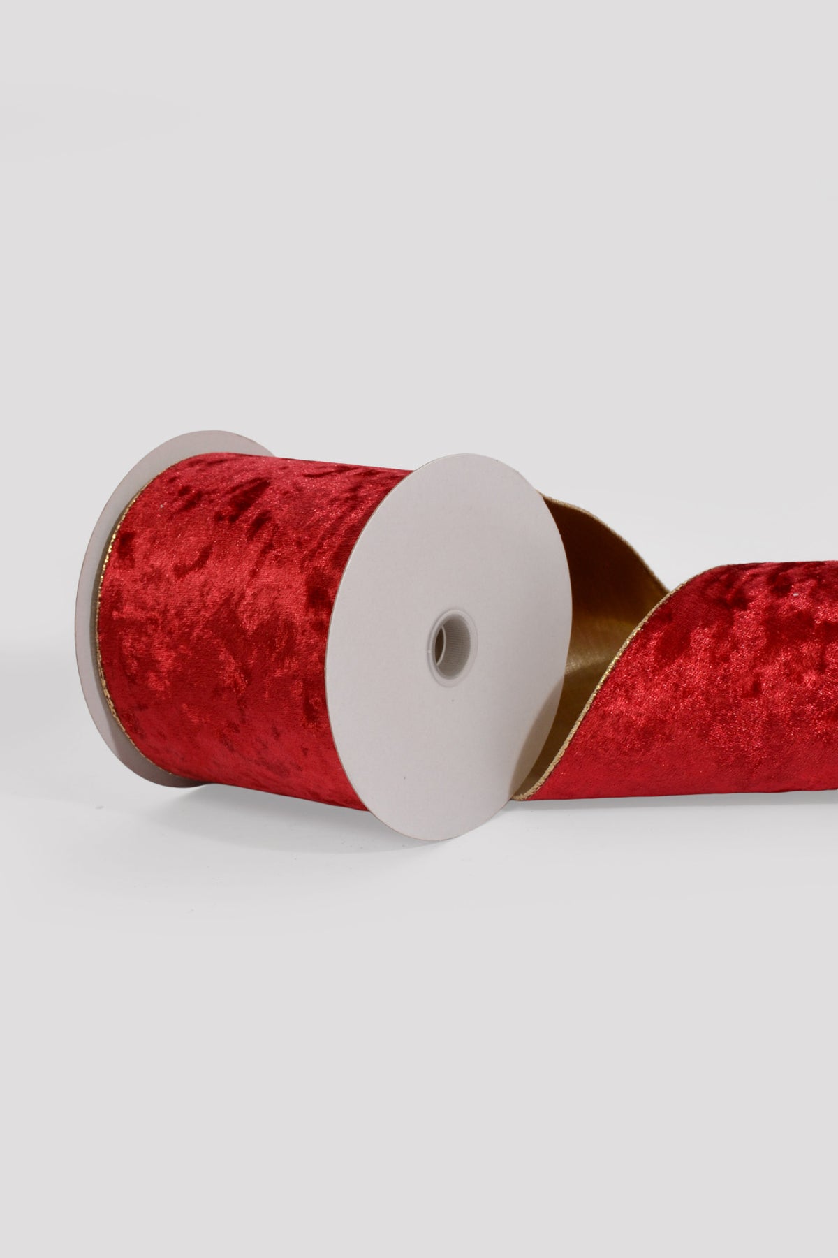 4" X 10Yds Wired Crushed Velvet/Gold Back Ribbon Red