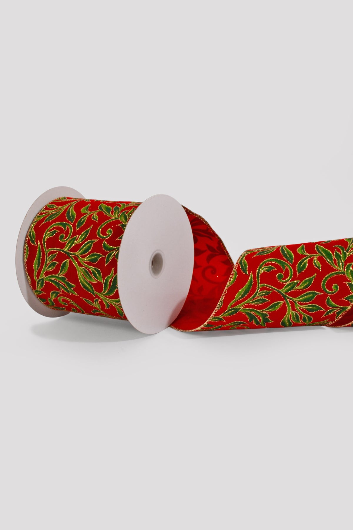 4" X 10Yds Wired Velvet/Vine Swirls Red/Lime/Hunter/Gold