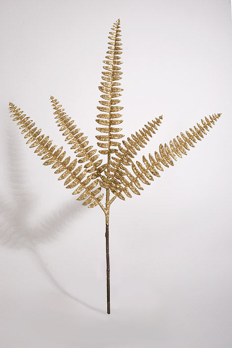 25" Glittered Fern Spray Gold