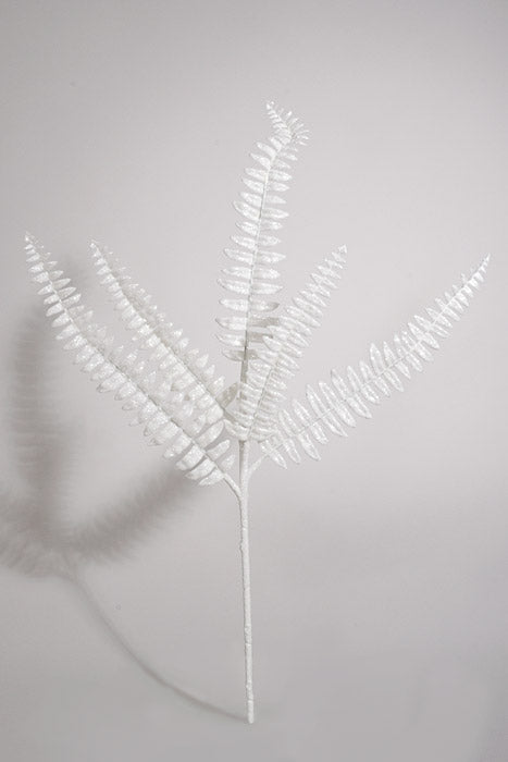25" Glittered Fern Spray White