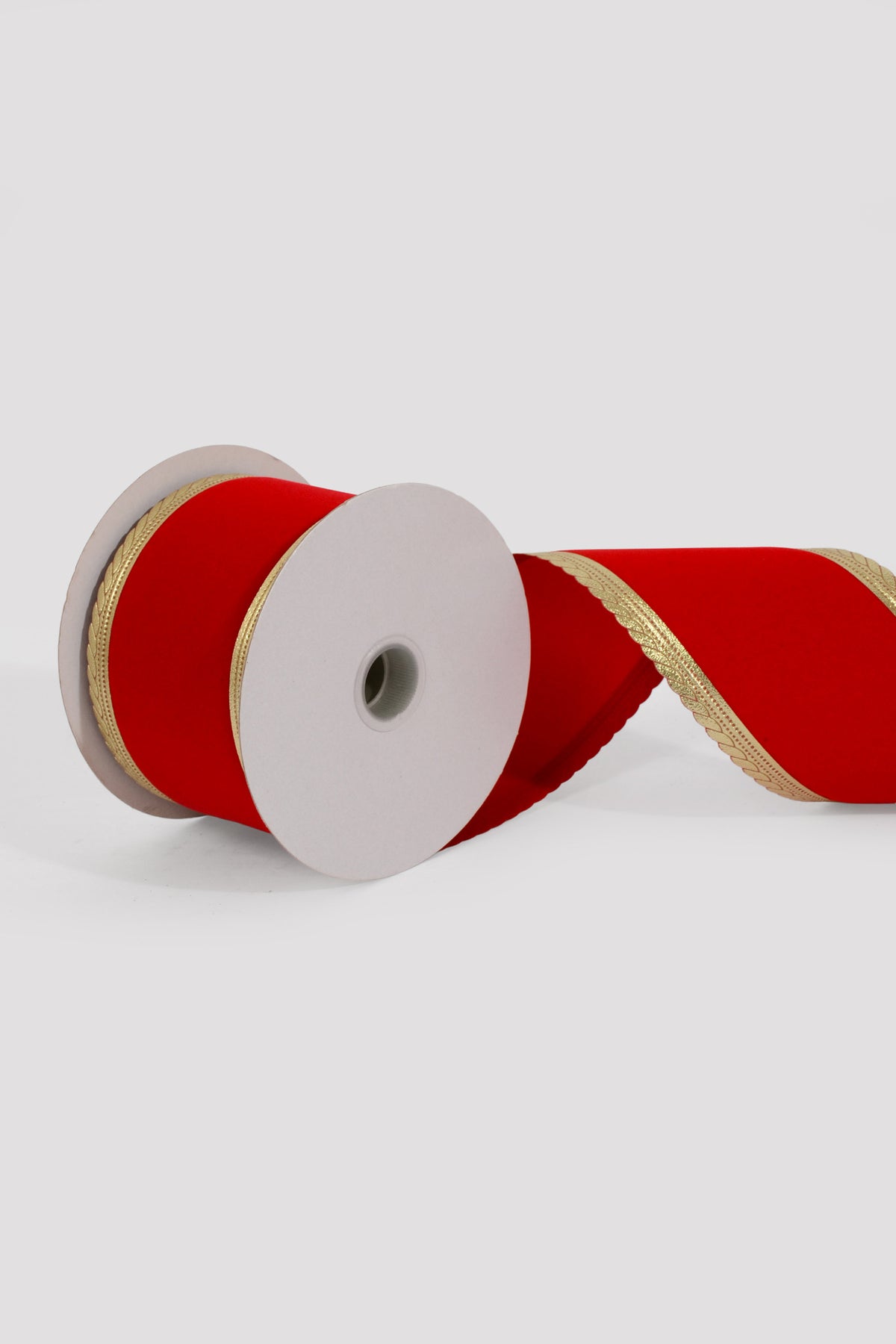 2.5" X 10Yds Wired Velvet/Metallic Scalloped Edge Ribbon Red/Gold