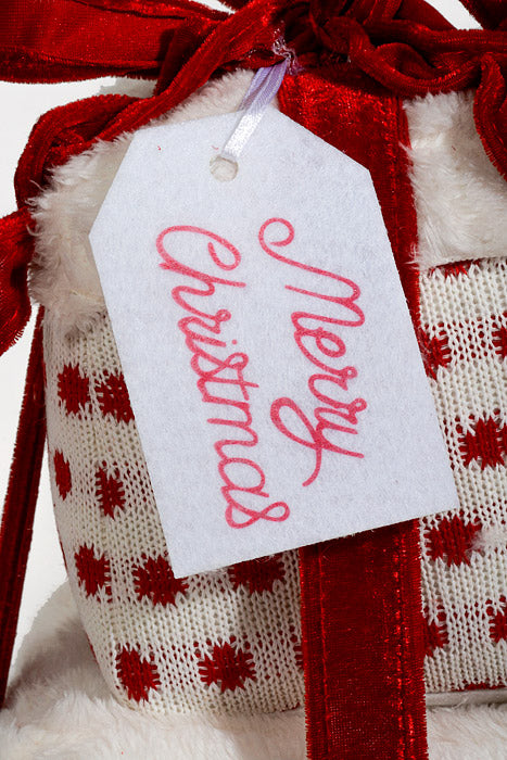 13" Fur Gift Box W/Polka Dots & Stripe Red/White