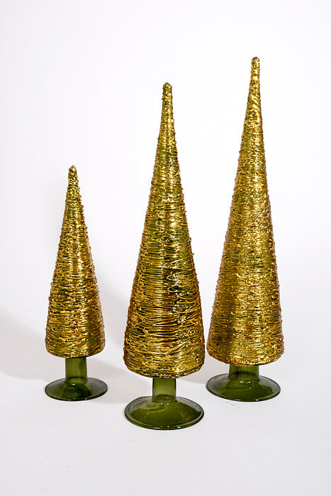 12"/16"/18" Glass Topiary Gold/Green Set/3
