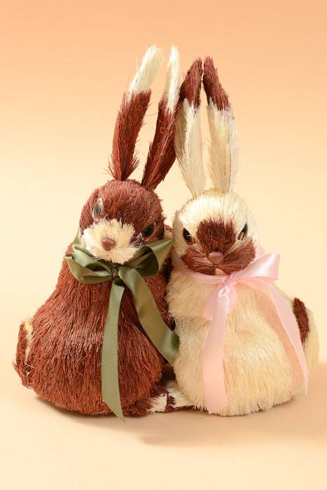 10.5" Sisal Bunny Couple Cream/brown