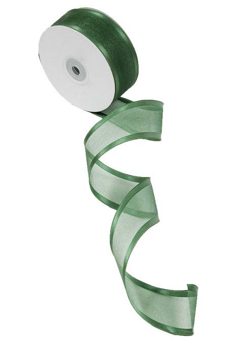 Wired Sheer Ribbon W/satin Edge Hunter Green