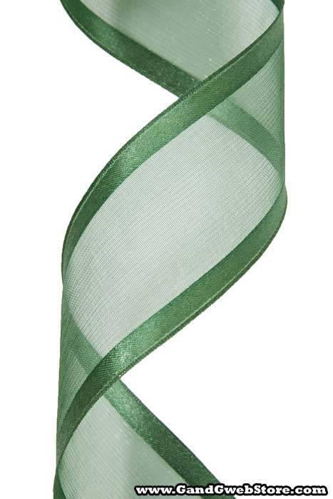 Wired Sheer Ribbon W/satin Edge Hunter Green