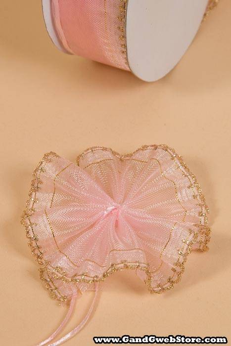 1.5" X 25yds Side Pull Bow W/gold Trim Pink