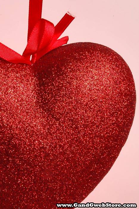 5.5" Glitter Solid Heart Hanging Red