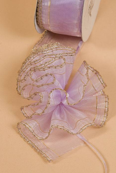 1.5" X 25yds Side Pull Bow W/gold Trim Lavender