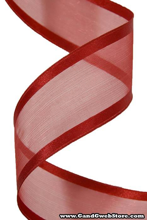 Wired Sheer Ribbon W/satin Edge Red