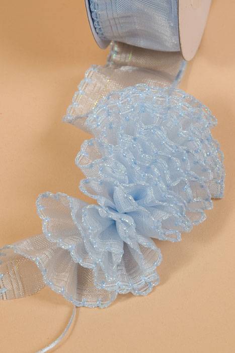 1.5" X 25yds Side Pull Bow W/white Trim Light Blue