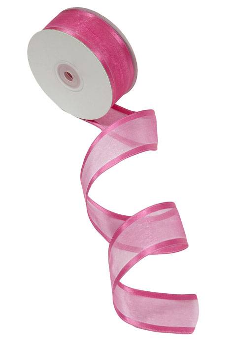 Wired Sheer Ribbon W/satin Edge Hot Pink
