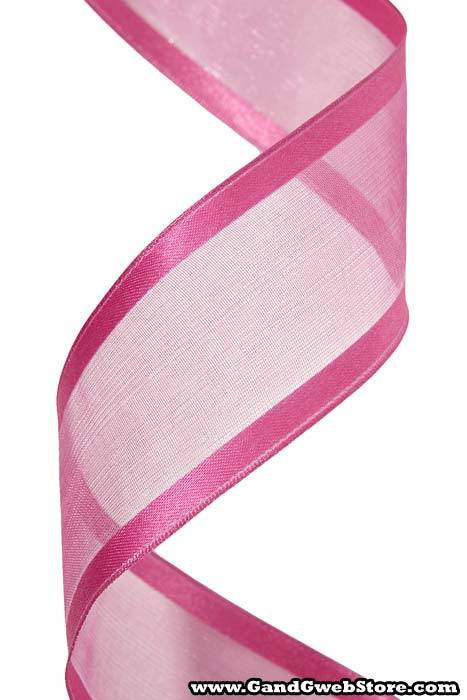 Wired Sheer Ribbon W/satin Edge Hot Pink