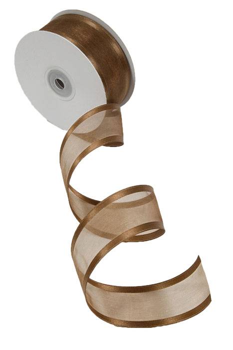 Wired Sheer Ribbon W/satin Edge Brown
