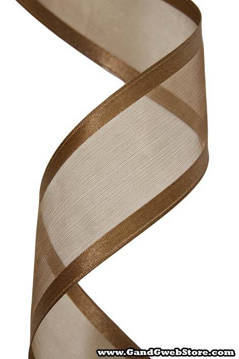 Wired Sheer Ribbon W/satin Edge Brown