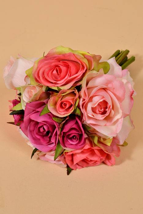 9" Confetti Rose Bouquet Fuchsia/pink