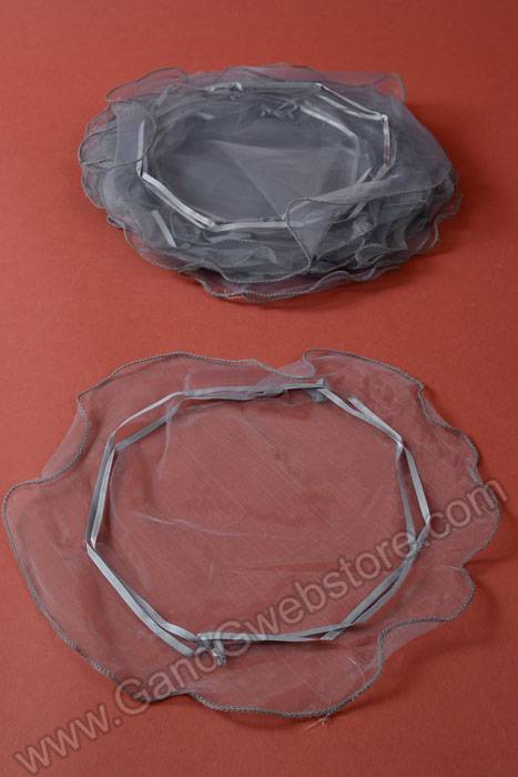 11" Round Organza Tie Pouch Ruffled Edge Silver Pkg/12