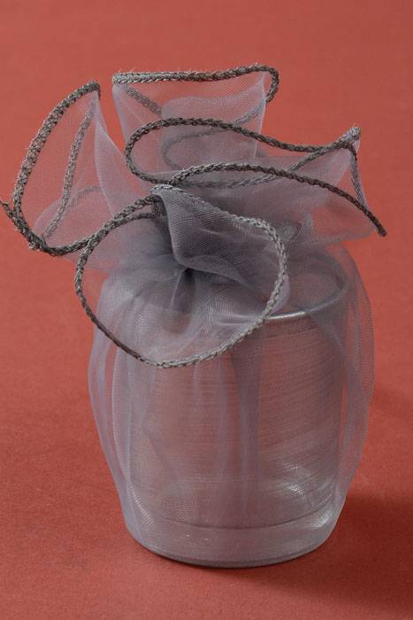 11" Round Organza Tie Pouch Ruffled Edge Silver Pkg/12