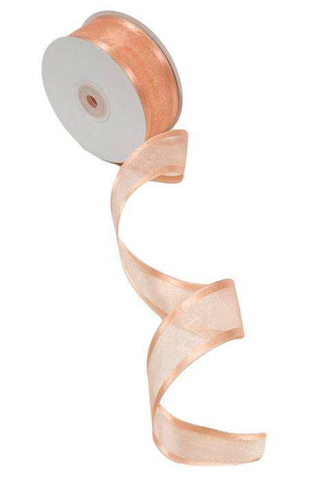 Wired Sheer Ribbon W/satin Edge Peach