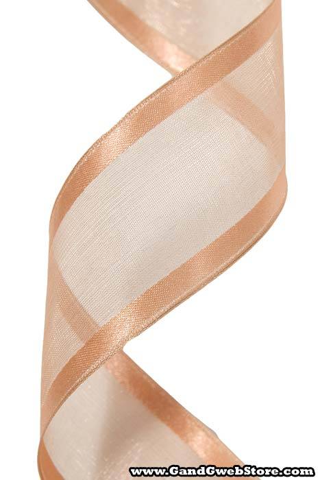 Wired Sheer Ribbon W/satin Edge Peach