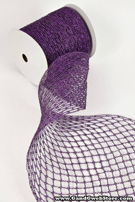6" X 10yds Mesh Net Diamond Ribbon Purple