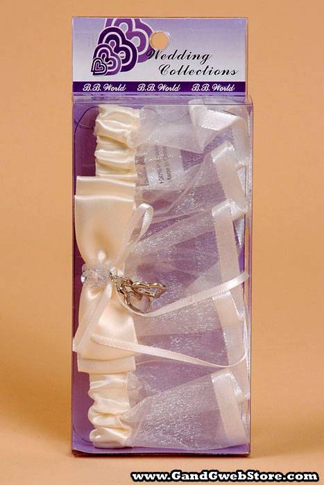 Garter W/double Heart Ivory