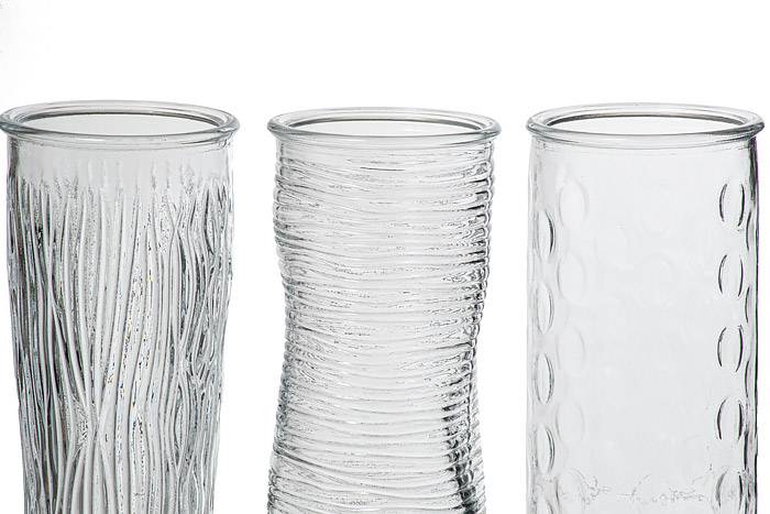 4.75" X 10" Rose Glass Vase Crystal Clear Set/3