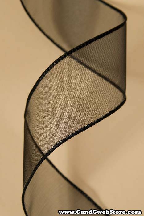 1.5" X 50yds Wired Sheer Spring Ribbon Black