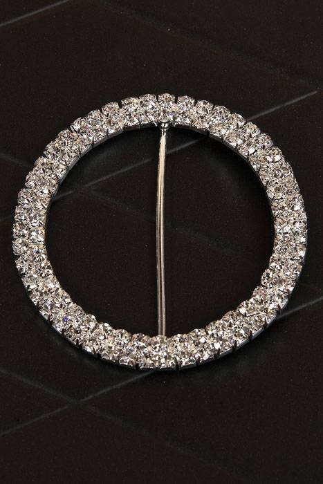 3.35" Round Ribbon Button Silver/crystal