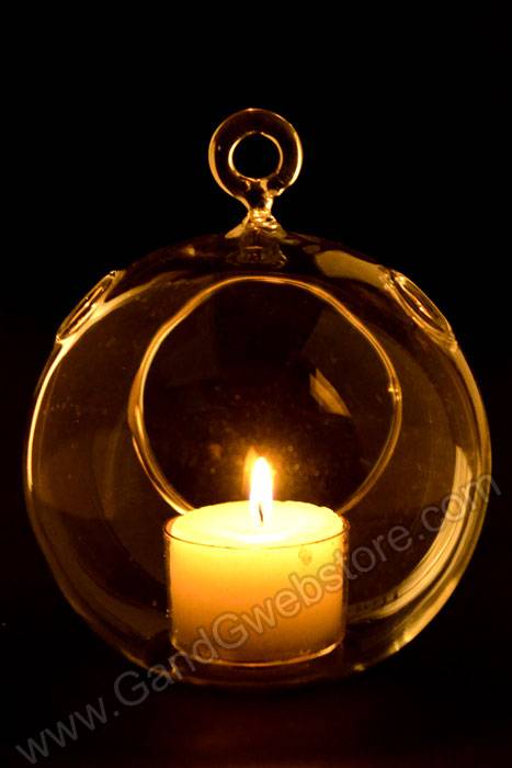 4.75" Hanging Candle Holder Round Glass Terrarium Pkg/6