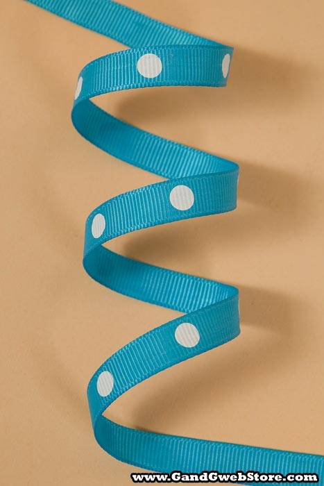 3/8" X 17yds Grosgrain Turquoise/white