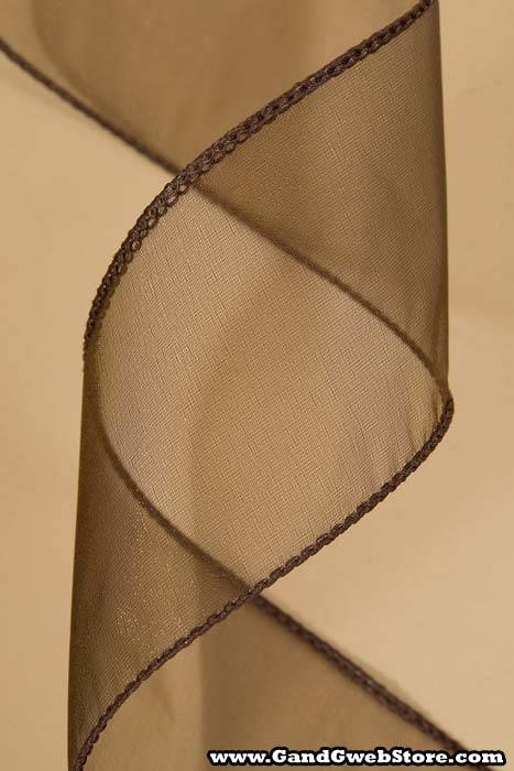 2.5" X 50yds Wired Sheer Spring Ribbon Brown