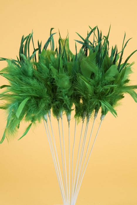 14" Owl Feather Spray Kelly Green Pkg/12
