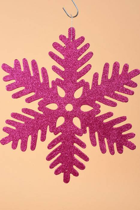 13.75" Glitter Snow Flake Ornament Fuchsia Pkg/6