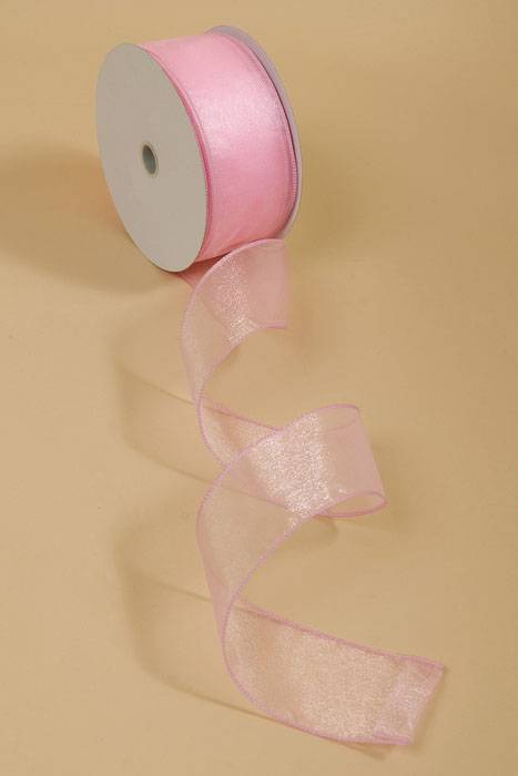 2.5" X 50yds Wired Sheer Spring Ribbon Pink