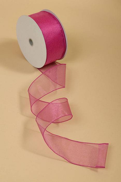 2.5" X 50yds Wired Sheer Spring Ribbon Fuchsia