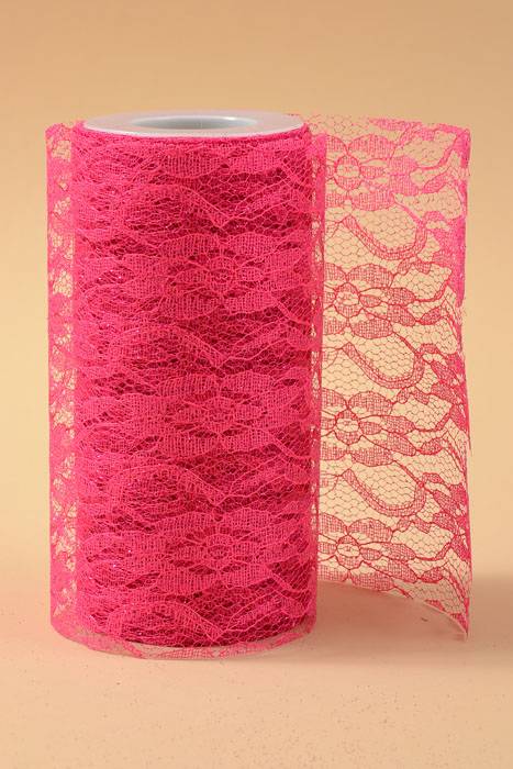 6" X 10yds Sparkle Lace Fuchsia