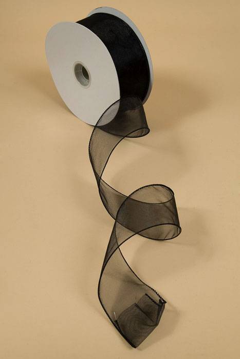 2.5" X 50yds Wired Sheer Spring Ribbon Black