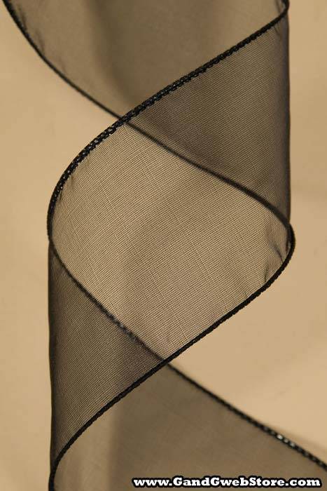 2.5" X 50yds Wired Sheer Spring Ribbon Black
