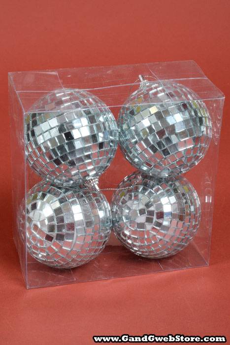 80mm Mirror Ball Hanger Silver Pkg/4