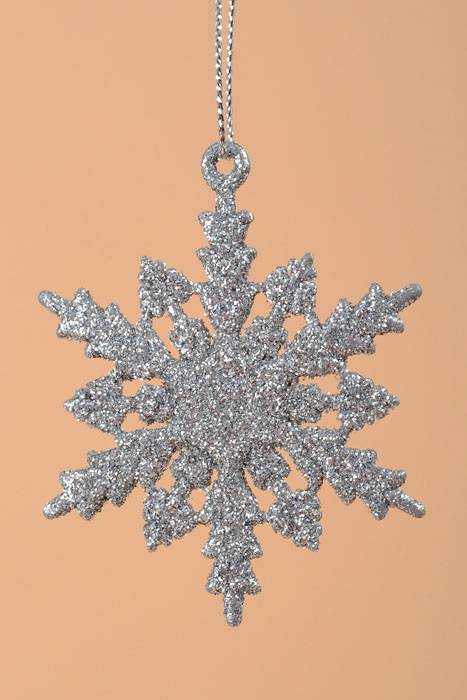 2.5" Glitter Snow Flake Ornament Silver Pkg/12